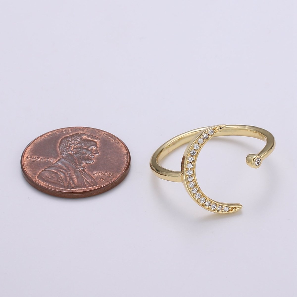 1pc Crescent Moon Star CZ Gold Ring, Moon Cubic Pave Adjustable Gold Curb Ring, Simple Ring, Clear Cubic Zirconia R315