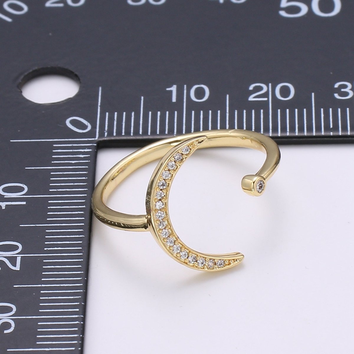 1pc Crescent Moon Star CZ Gold Ring, Moon Cubic Pave Adjustable Gold Curb Ring, Simple Ring, Clear Cubic Zirconia R315