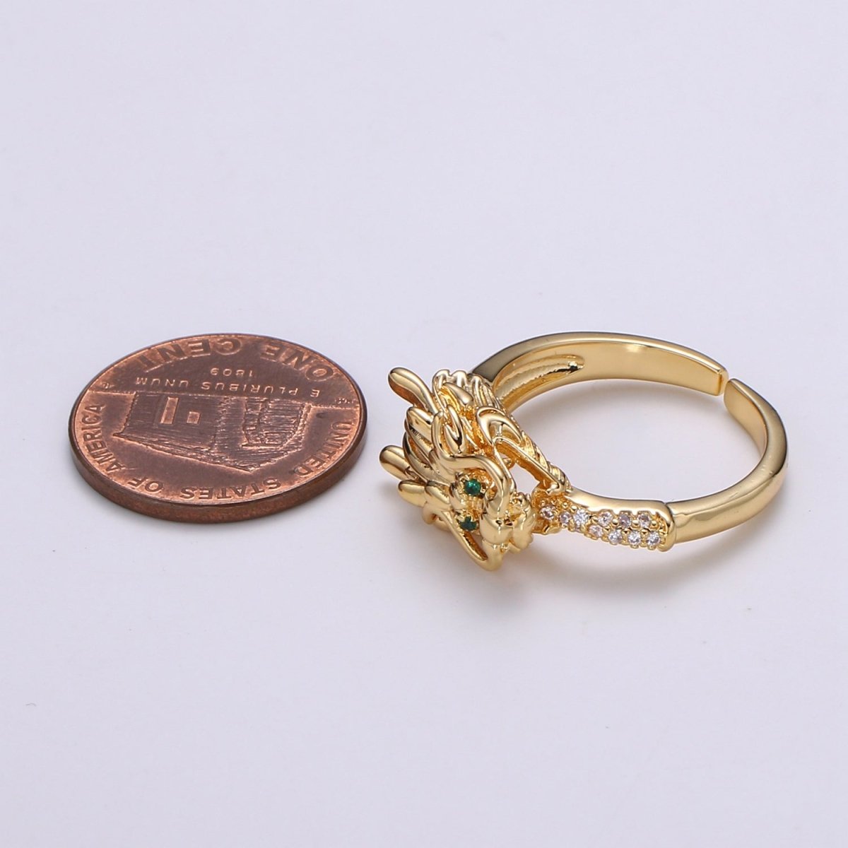 1pc Dragon Ring CZ Pave 24K Gold Ring, Animal Adjustable Gold Curb Ring, Bold Asian Dragon Ring, R-434