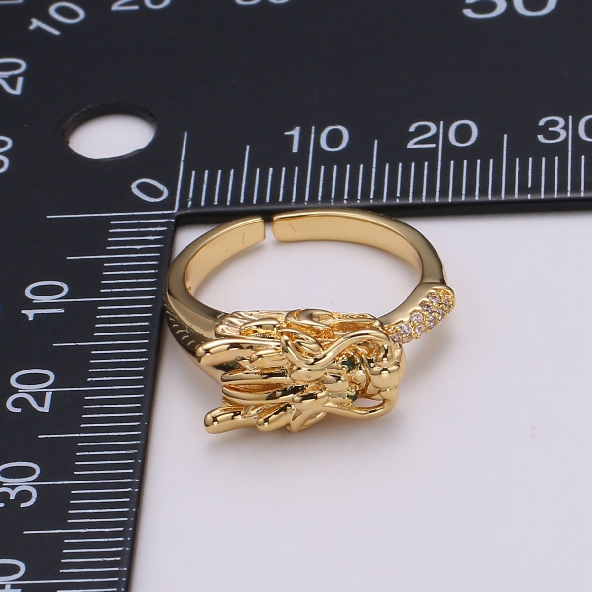 1pc Dragon Ring CZ Pave 24K Gold Ring, Animal Adjustable Gold Curb Ring, Bold Asian Dragon Ring, R-434