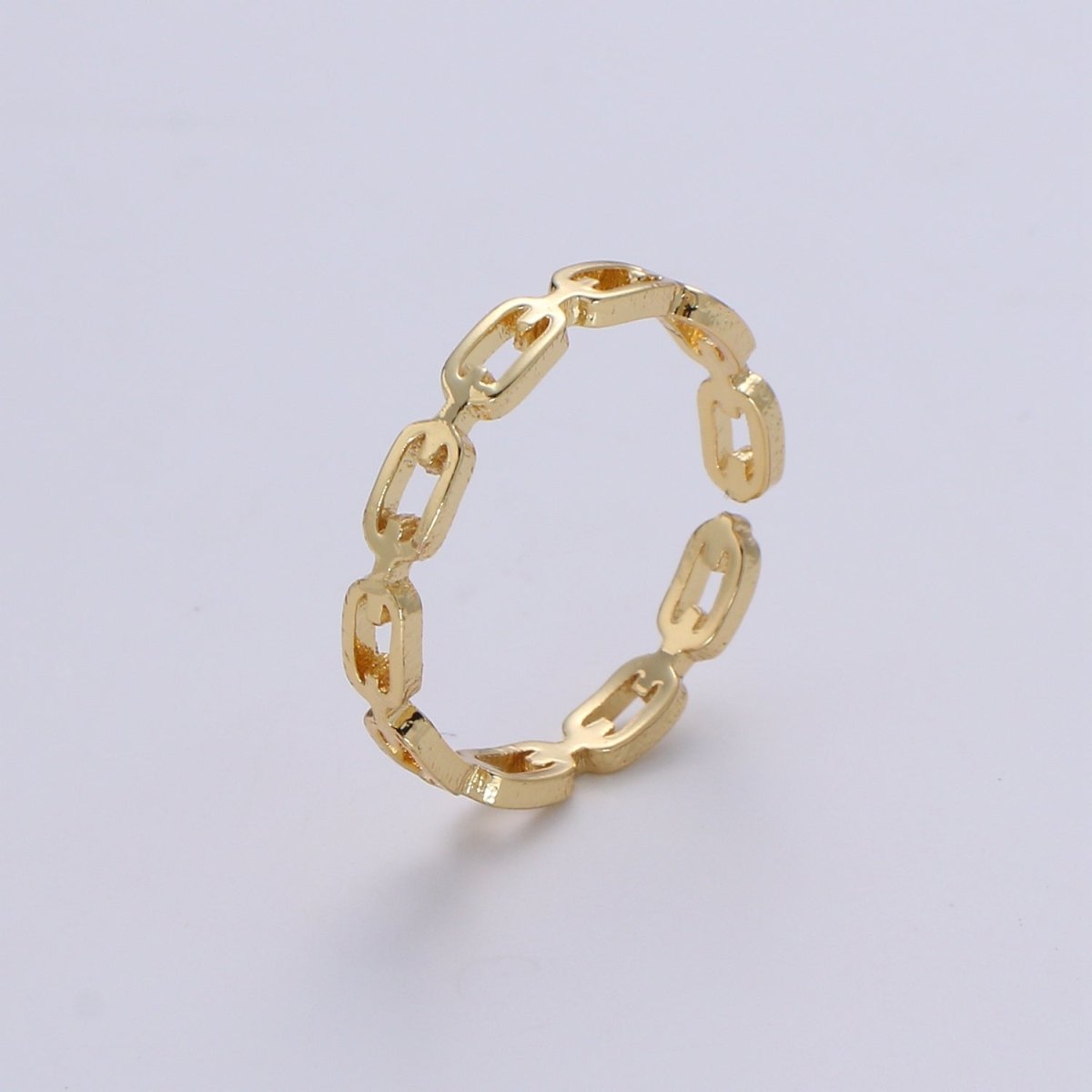 1pc Frienship Link Chain Gold Ring, Adjustable Gold Curb Ring, Link O Ring, Shiny Rolo Strand Ring for DIY Jewelry R-526