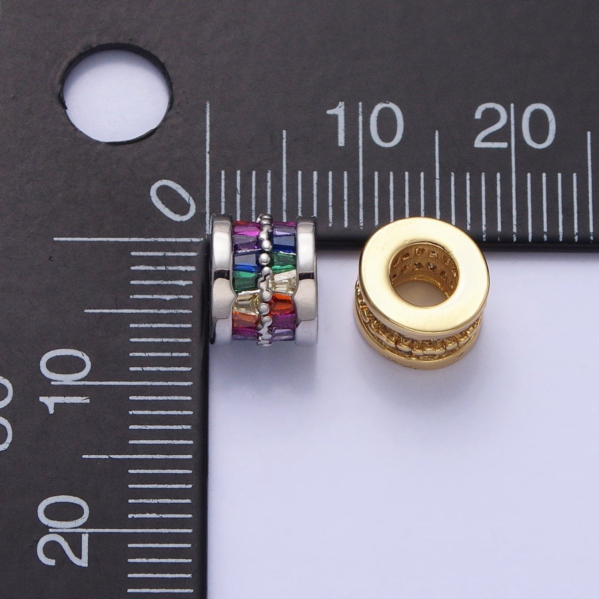 1pc Gold Filled Cylinder Beads, CZ Large Hole Cylinder Drum Barrel Micro Pave Beads, Silver Tube Multi Color CZ Beadd 6.8x8.2mm B-783~B-790