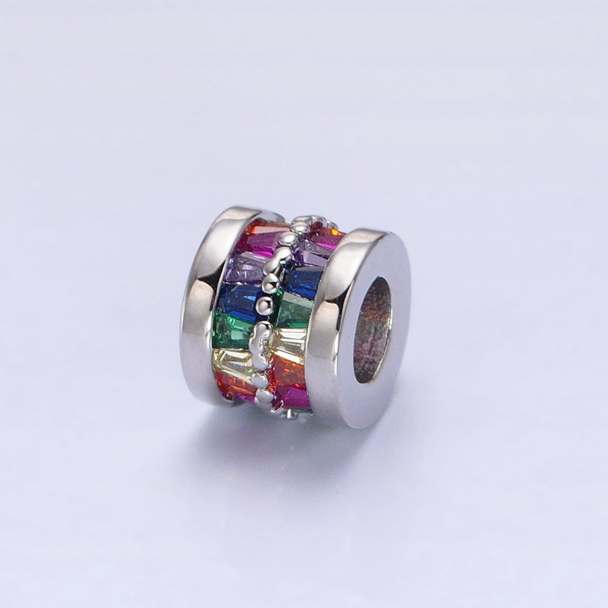 1pc Gold Filled Cylinder Beads, CZ Large Hole Cylinder Drum Barrel Micro Pave Beads, Silver Tube Multi Color CZ Beadd 6.8x8.2mm B-783~B-790
