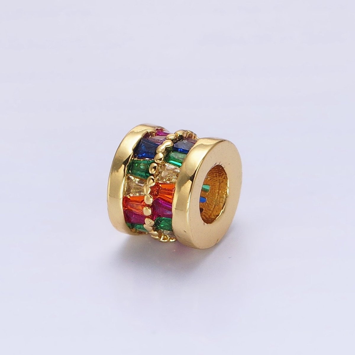 1pc Gold Filled Cylinder Beads, CZ Large Hole Cylinder Drum Barrel Micro Pave Beads, Silver Tube Multi Color CZ Beadd 6.8x8.2mm B-783~B-790