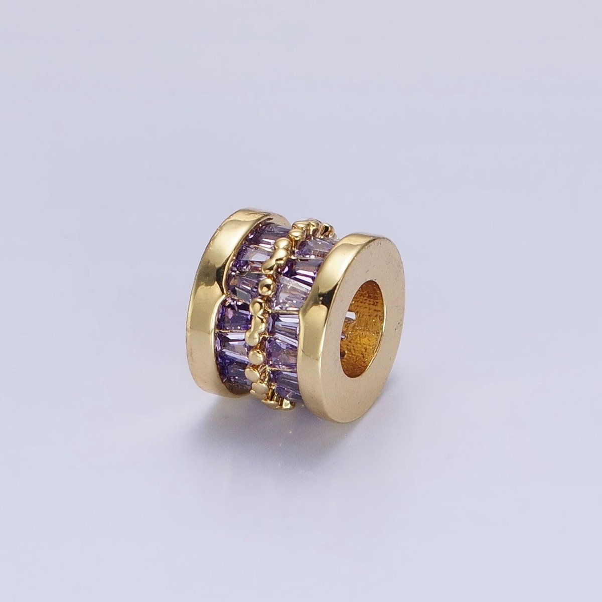 1pc Gold Filled Cylinder Beads, CZ Large Hole Cylinder Drum Barrel Micro Pave Beads, Silver Tube Multi Color CZ Beadd 6.8x8.2mm B-783~B-790