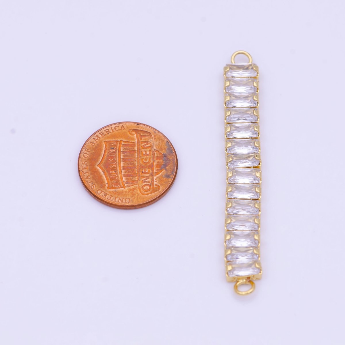 2 Inch Clear Baguette Cubic Zirconia Gold Connector | Y-625