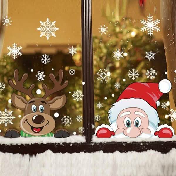 2-Pack: Santa Claus Elk Shop Hotel Christmas Window Double Sided Glass Sticker