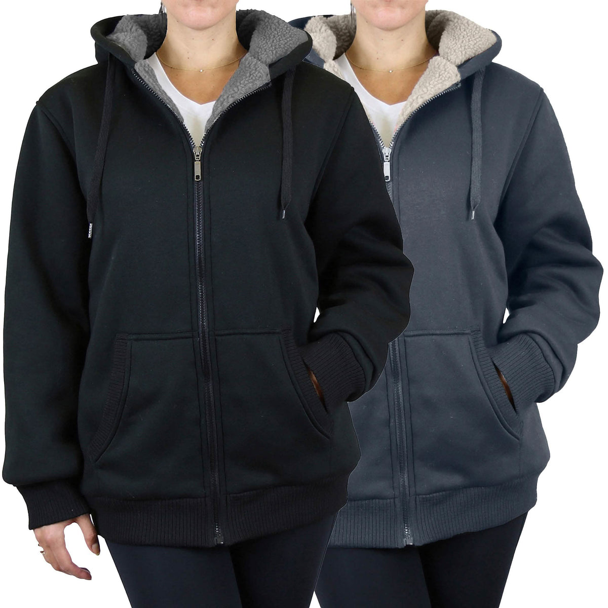2-Pack: Women's Heavyweight Loose Fitting Sherpa Fleece-Lined Hoodie Sweater