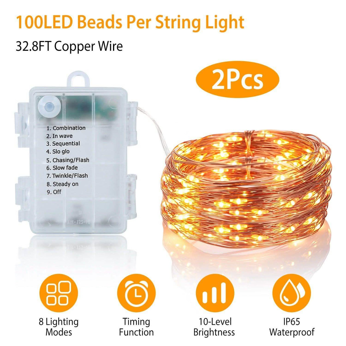 2-Piece: 100LED Beads String Lights