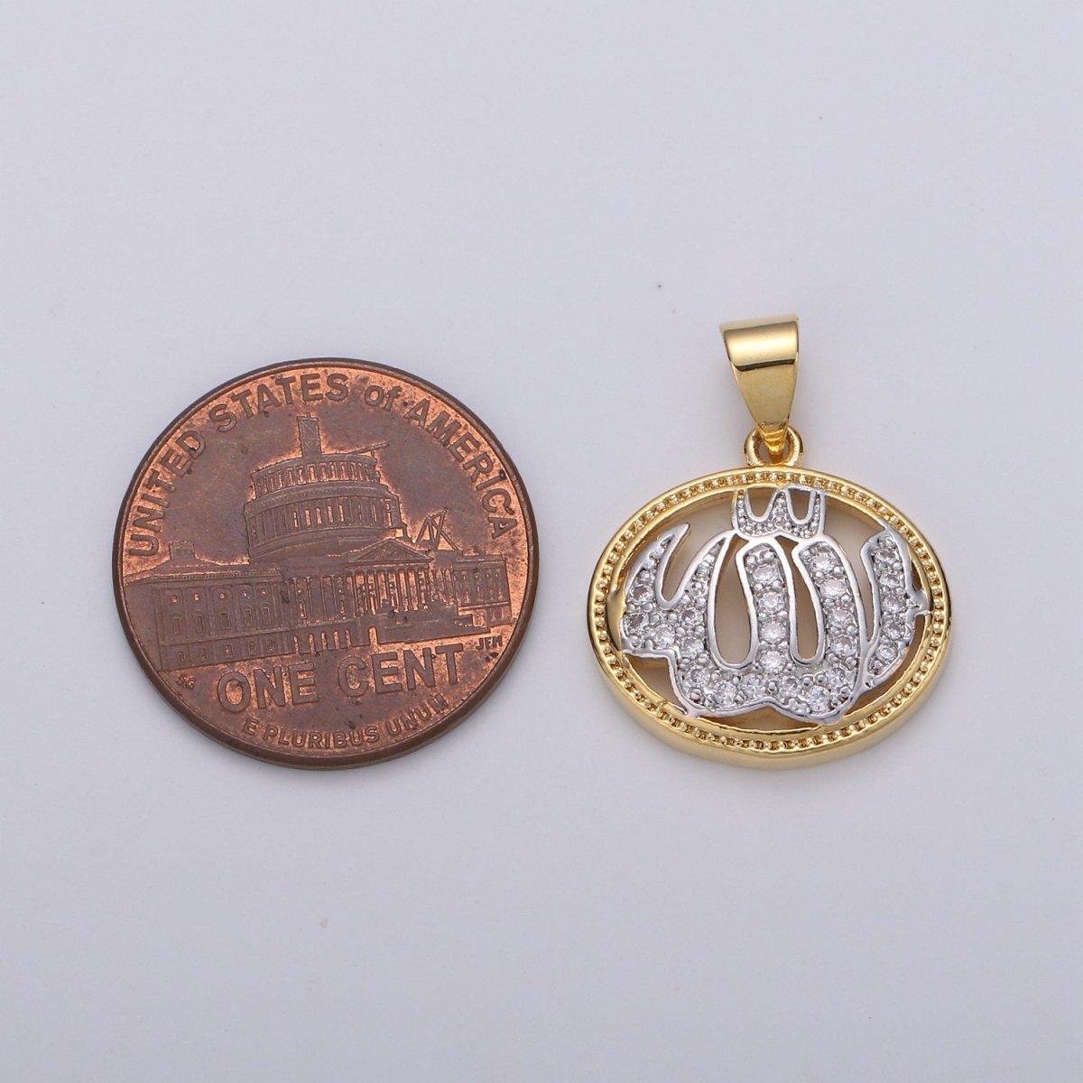 2 Tone Color Pendant in 24k Gold Filled Jewelry Allah Pendant Micro Pave CZ Pendant Necklace for Religious Jewelry I-915