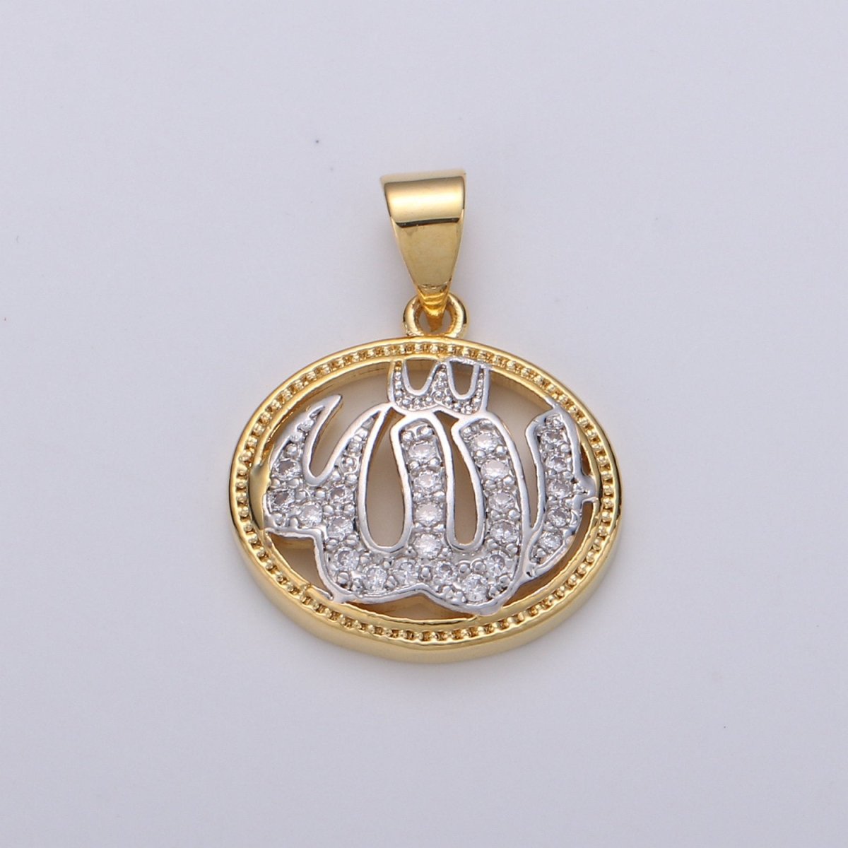 2 Tone Color Pendant in 24k Gold Filled Jewelry Allah Pendant Micro Pave CZ Pendant Necklace for Religious Jewelry I-915