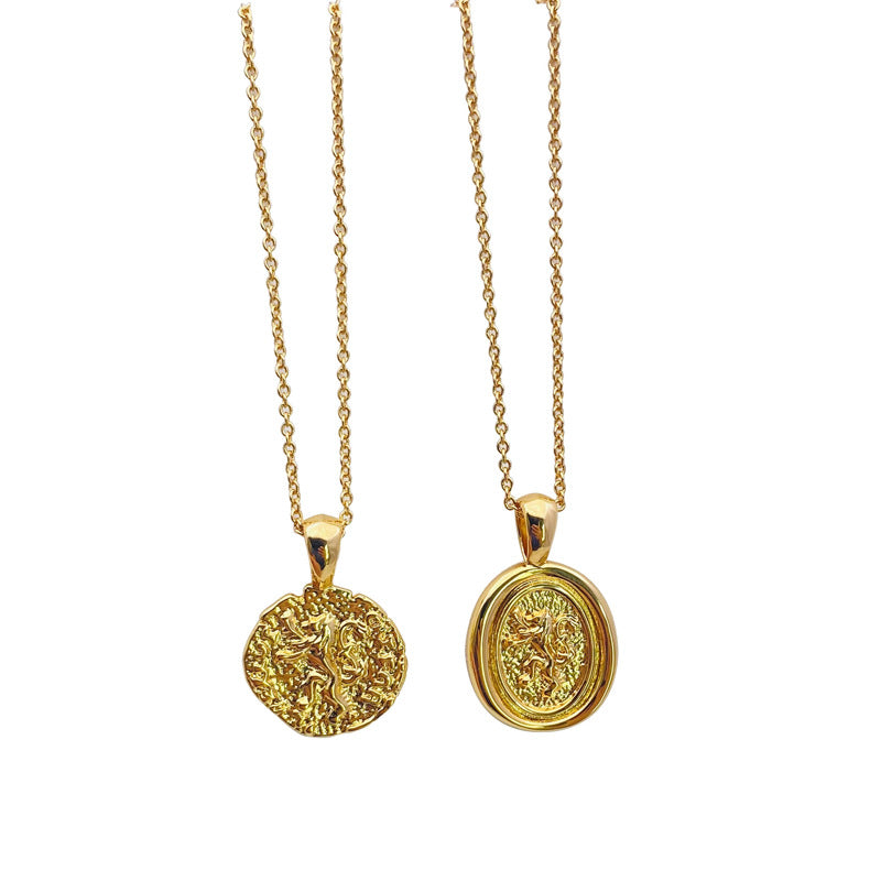 Women's Round Lion Gold-plated Cold Wind Temperament Necklaces