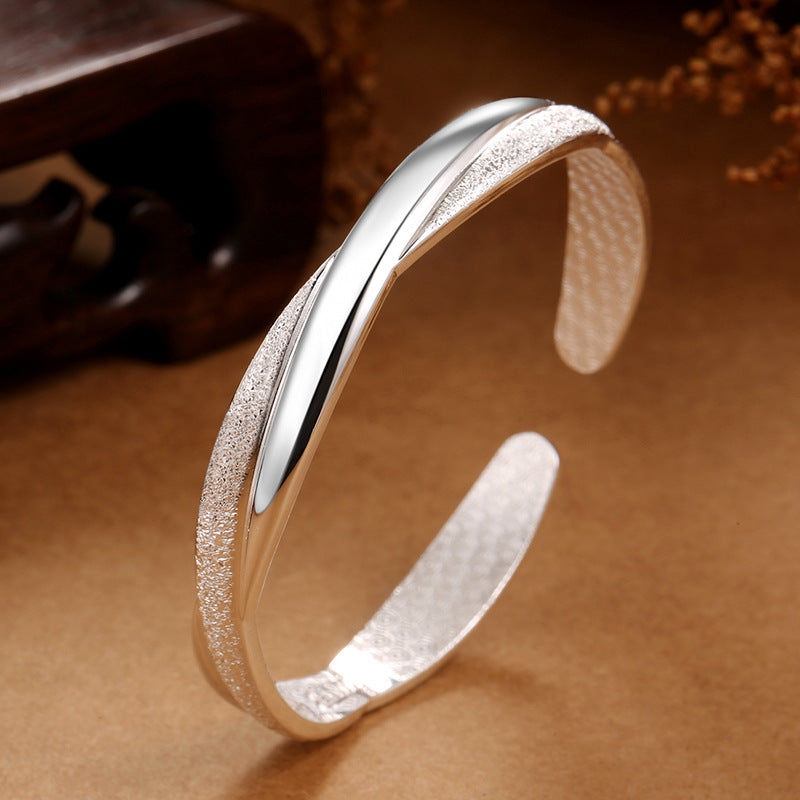Women's Grinding Technology Opening Sier-plated Interwoven Love For Bracelets