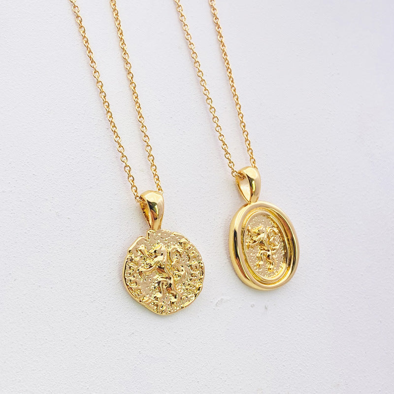 Women's Round Lion Gold-plated Cold Wind Temperament Necklaces