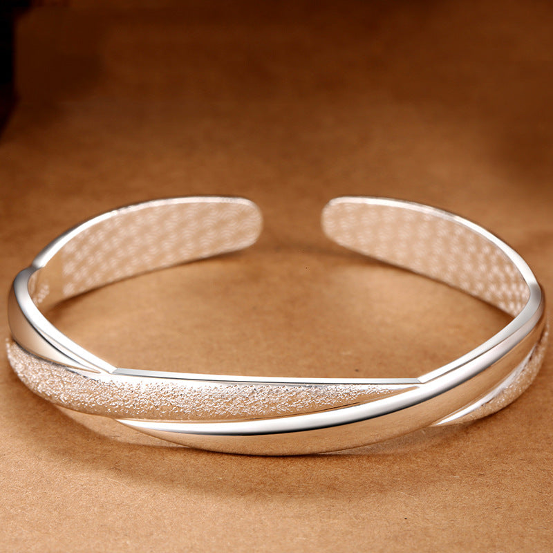 Women's Grinding Technology Opening Sier-plated Interwoven Love For Bracelets