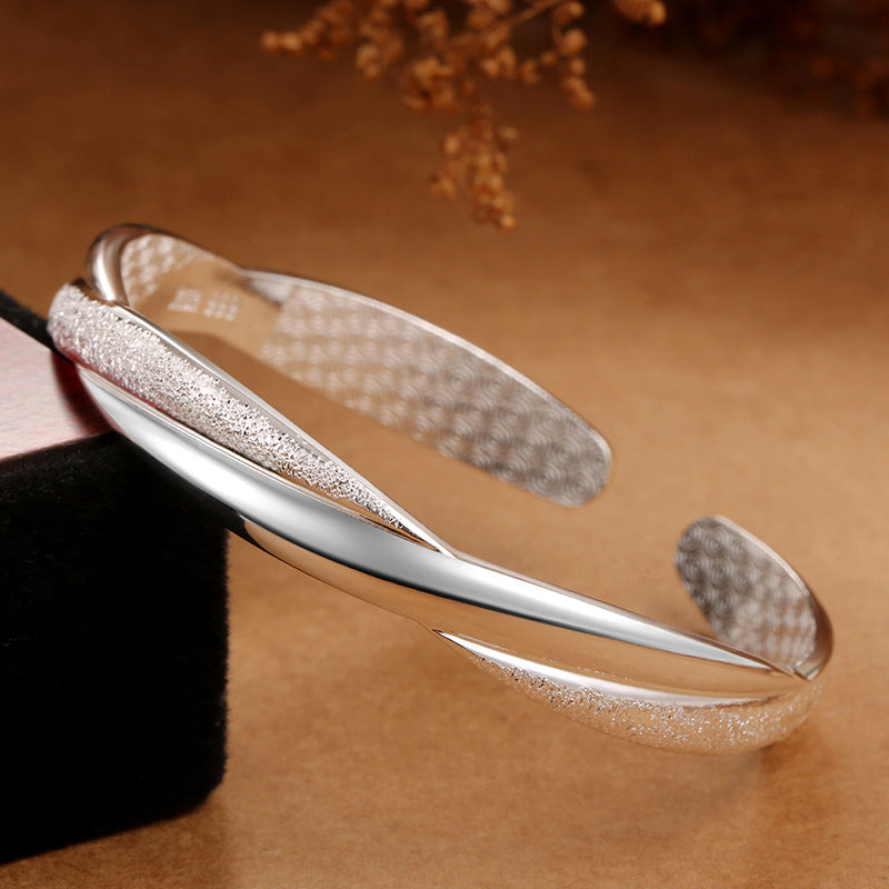 Women's Grinding Technology Opening Sier-plated Interwoven Love For Bracelets