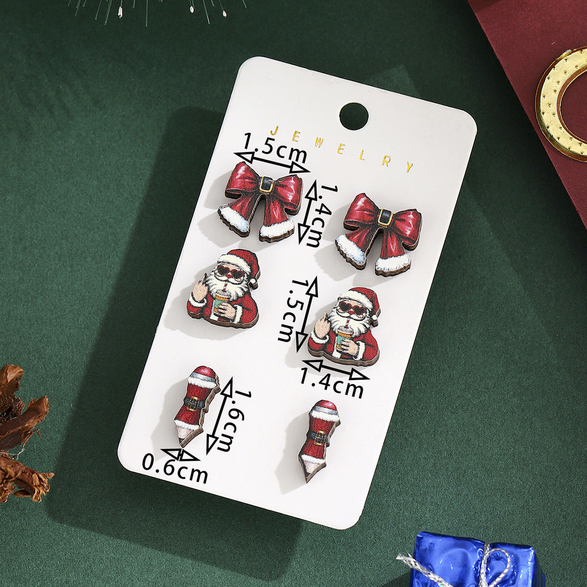 Cross-Border Personalized Christmas Alloy Earrings Christmas Hat Colorful Star Dot Diamond Christmas Tree Elk Gingerbread Man Earrings