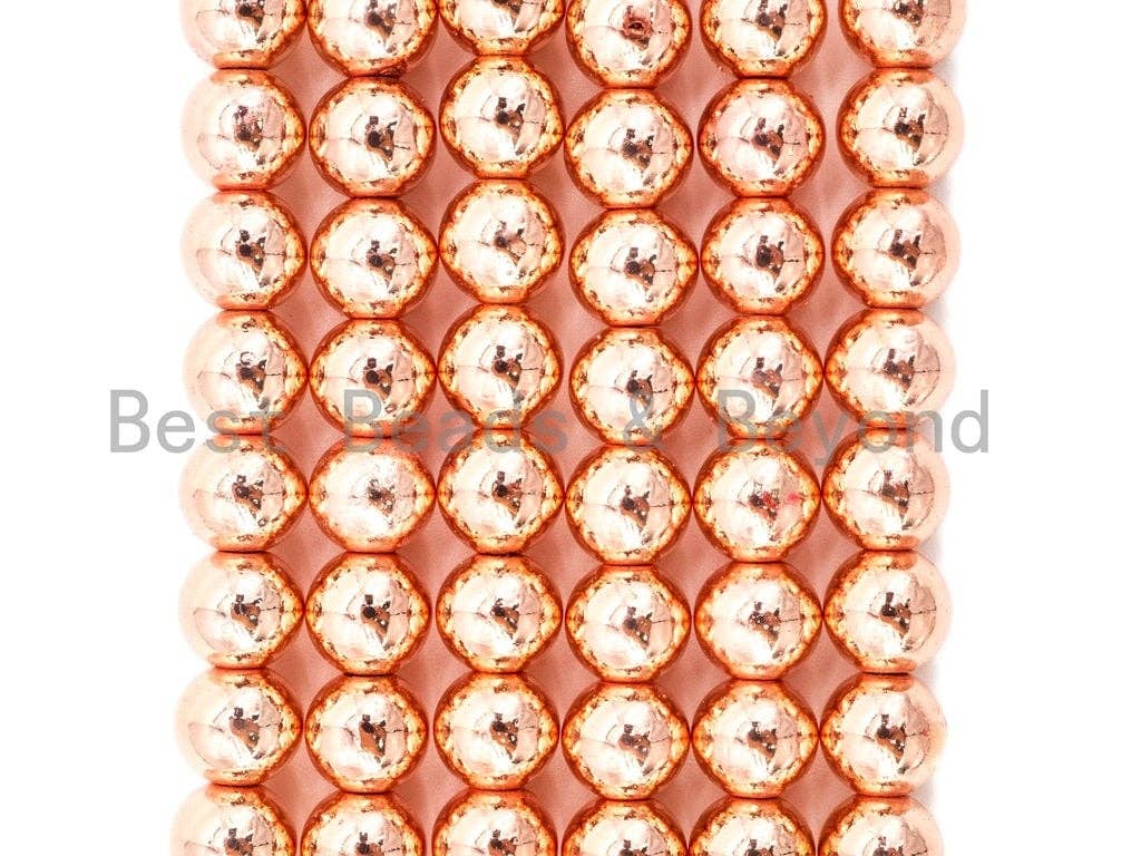 Natural Rose Gold Copper Color Hematite Beads, 3mm/4mm/6mm/8mm/10mm/12mm Round Smooth, 15-16inch Full Strand-Bright Rose Gold Beads, SKU#S2
