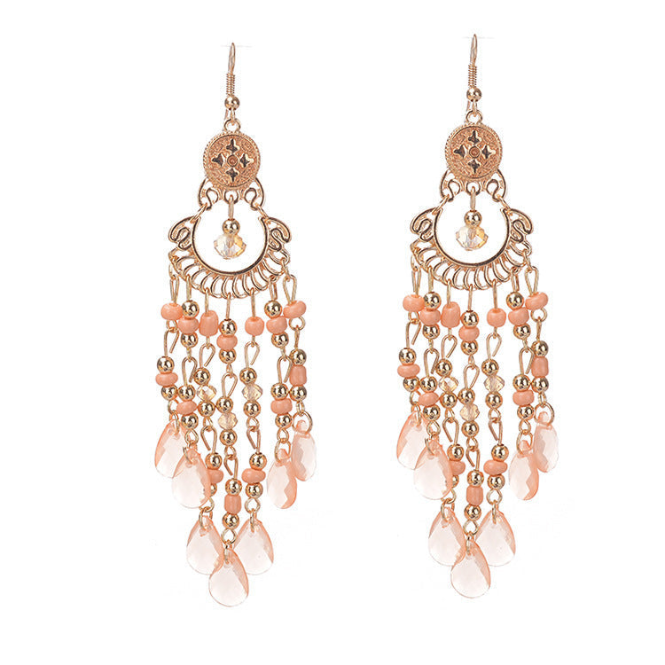 Bohemian Gem All Match Water Drop Tassel Earrings