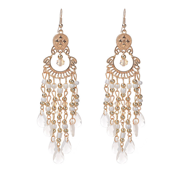 Bohemian Gem All Match Water Drop Tassel Earrings