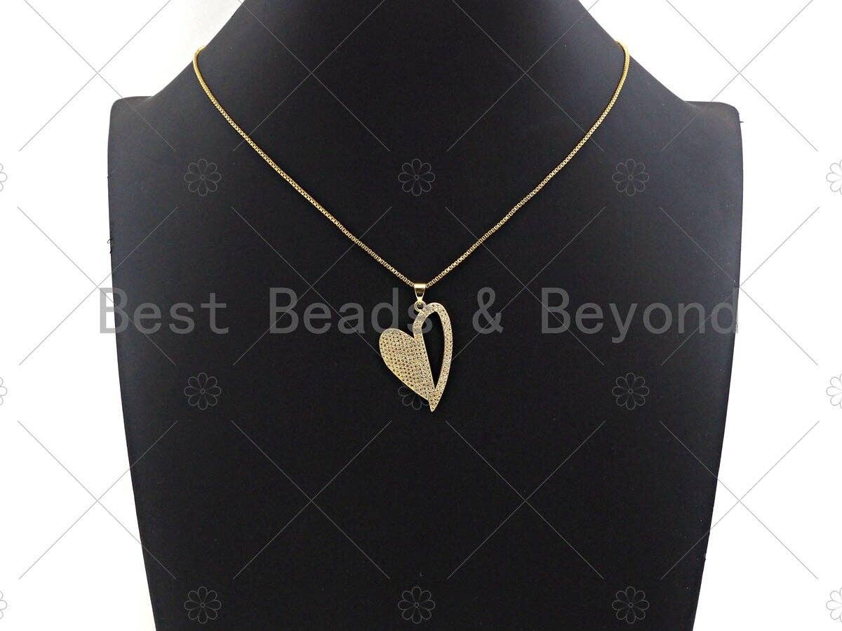CZ Micro Pave Unbalanced Heart Charm/Pendant, half Heart Shape Charm, Heart Pave Pendant, Gold plated charm, 22x32mm, Sku#LK125