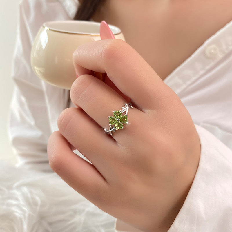 Sterling Silver Thorns Four-Leaf Clover Ring For Women