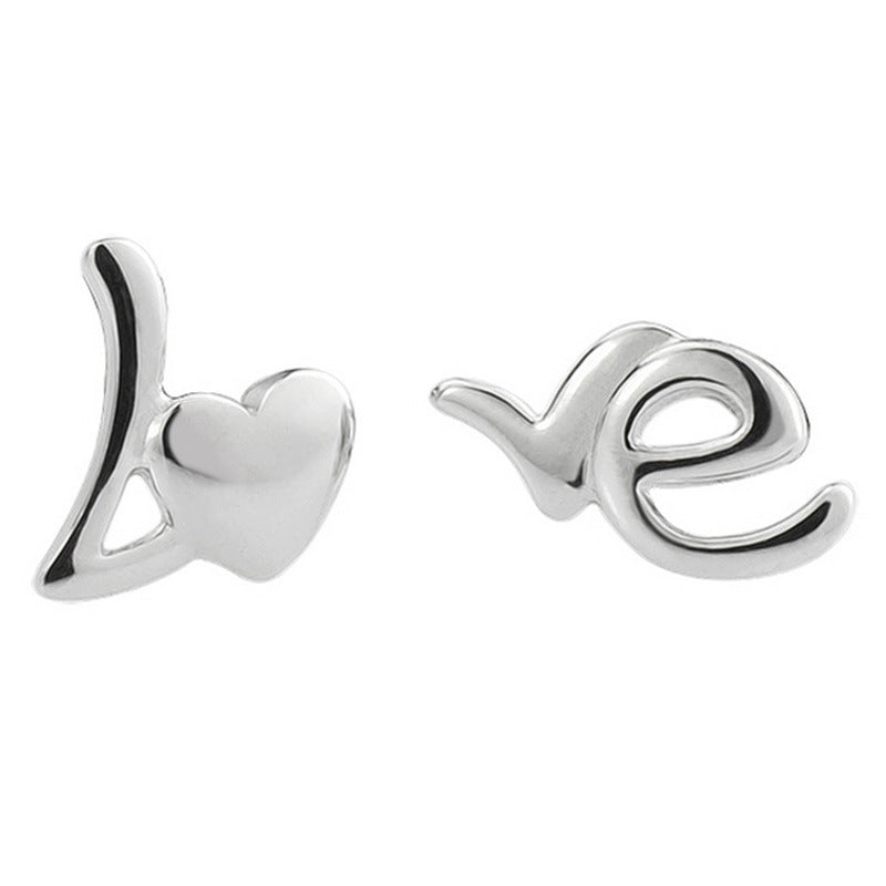 Female Korean Fashion Love English Sier Stud Earrings