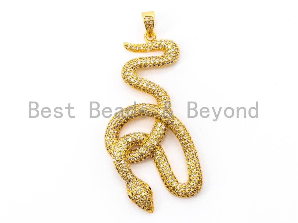 CZ Micro Pave Large Snake Pendant, Cubic Zirconia Pendant, Gold/Silver/Rose Gold/Black, 27x60mm, SKU#F319