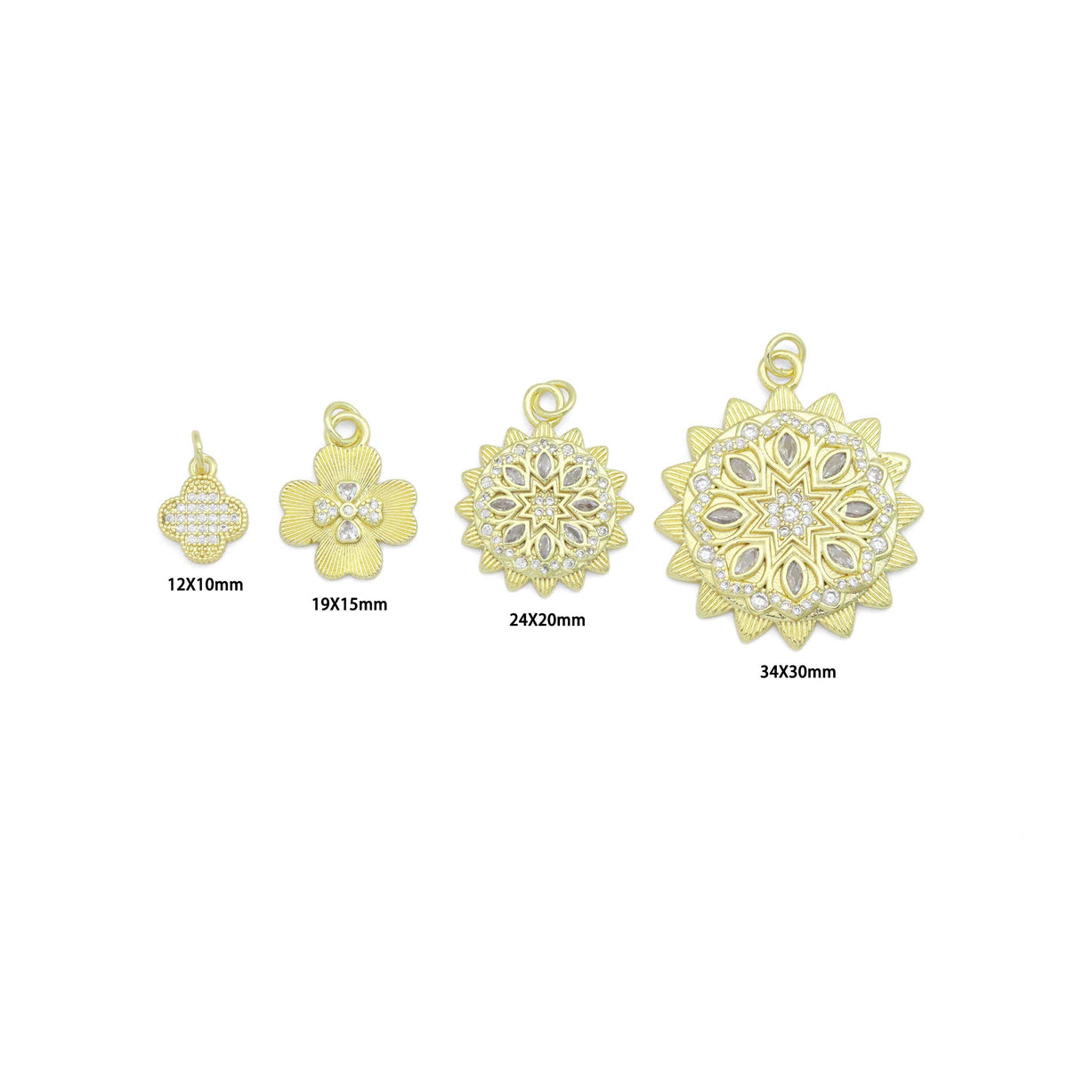 Gold Clear CZ Clover  Flower Charm Pendant,Sku#LK1259
