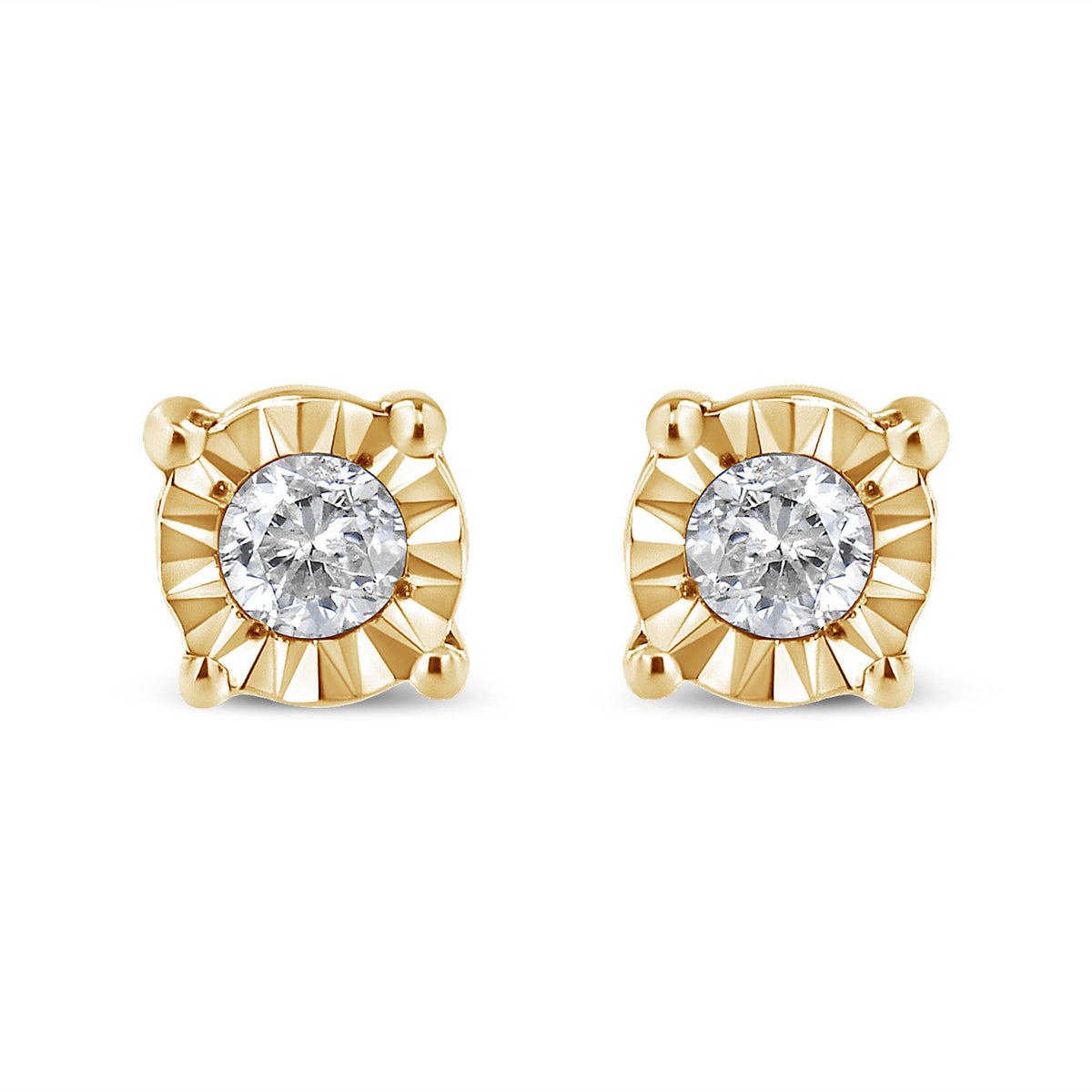 10K Yellow Gold Plated .925 Sterling Silver 1/10 Cttw Round Brilliant-Cut Diamond Miracle-Set Stud Earrings (J-K Color, I3 Clarity)