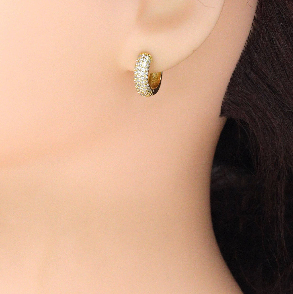 Clear CZ Silver Gold Hoop Earrings, Sku#A478