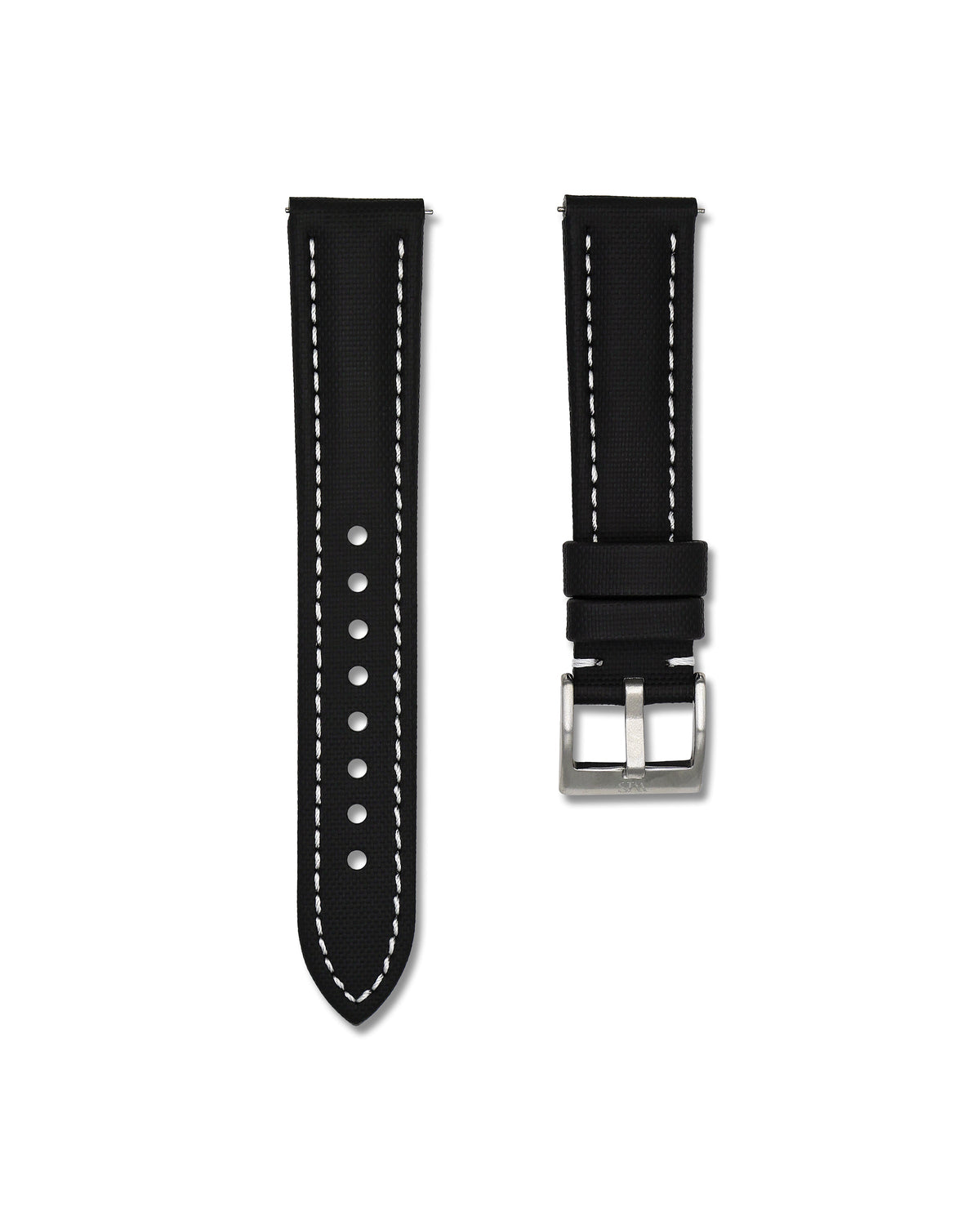 Tuxedo Black White Stitched Sailcloth Strap 19mm