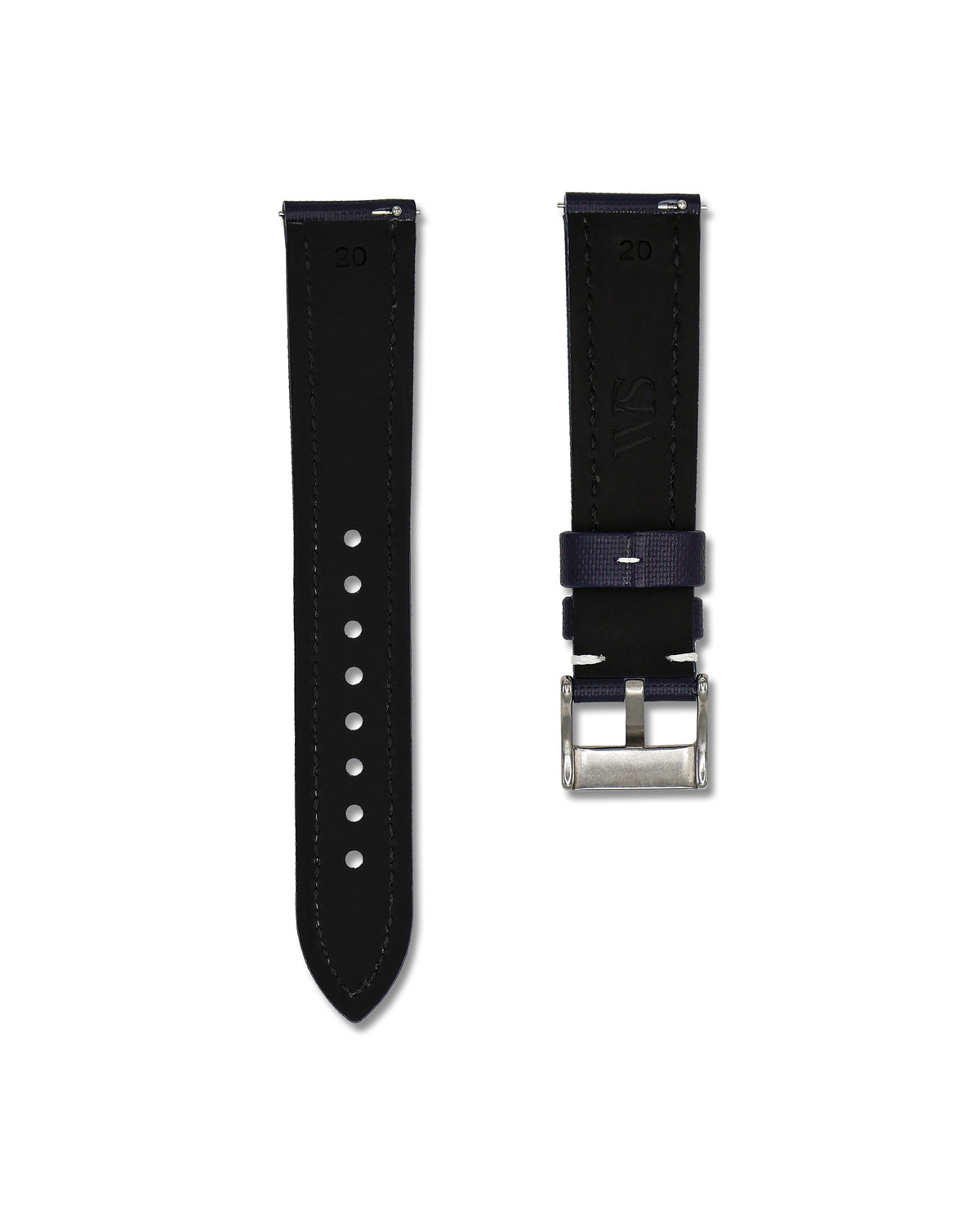Midnight Blue White Stitched Sailcloth Strap 20mm