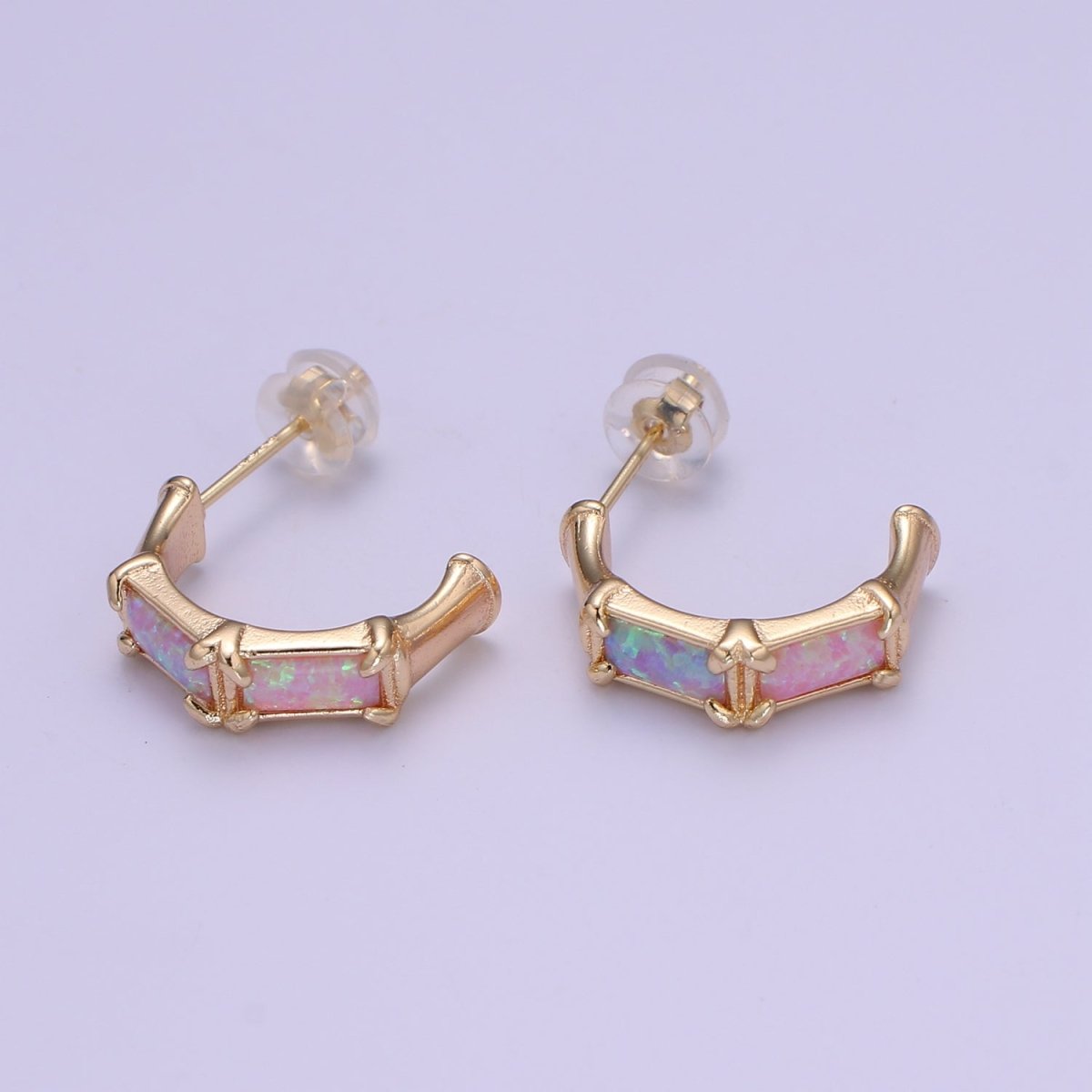 20mm Hoop Minimalist Opal Hoop Earrings in 18k Gold Filled Earring Pink Blue White Opal, Bamboo Style Jewellery Dainty Hoop Earring for gift P-078~P-080