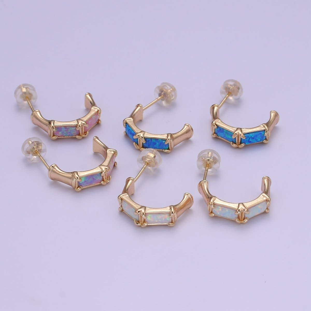20mm Hoop Minimalist Opal Hoop Earrings in 18k Gold Filled Earring Pink Blue White Opal, Bamboo Style Jewellery Dainty Hoop Earring for gift P-078~P-080