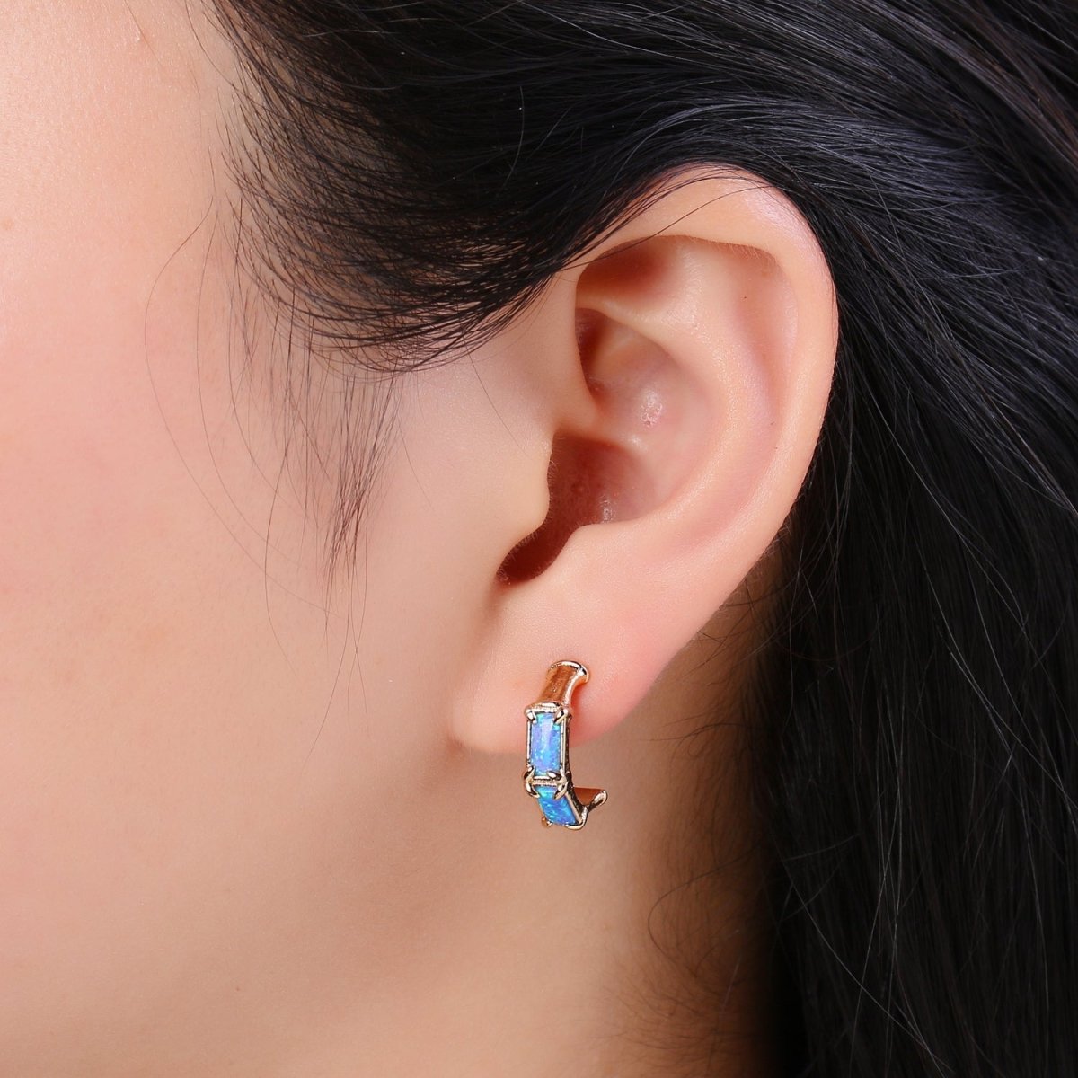 20mm Hoop Minimalist Opal Hoop Earrings in 18k Gold Filled Earring Pink Blue White Opal, Bamboo Style Jewellery Dainty Hoop Earring for gift P-078~P-080