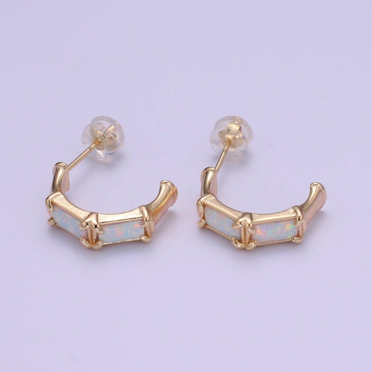 20mm Hoop Minimalist Opal Hoop Earrings in 18k Gold Filled Earring Pink Blue White Opal, Bamboo Style Jewellery Dainty Hoop Earring for gift P-078~P-080