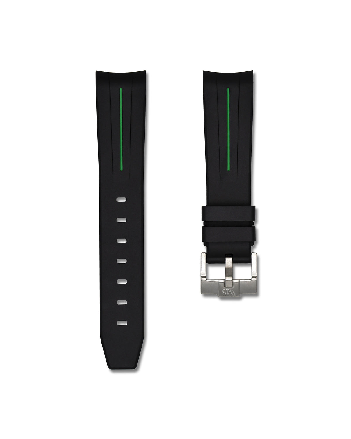 Tuxedo Black with Green Stripe Curved Rubber Strap 20mm