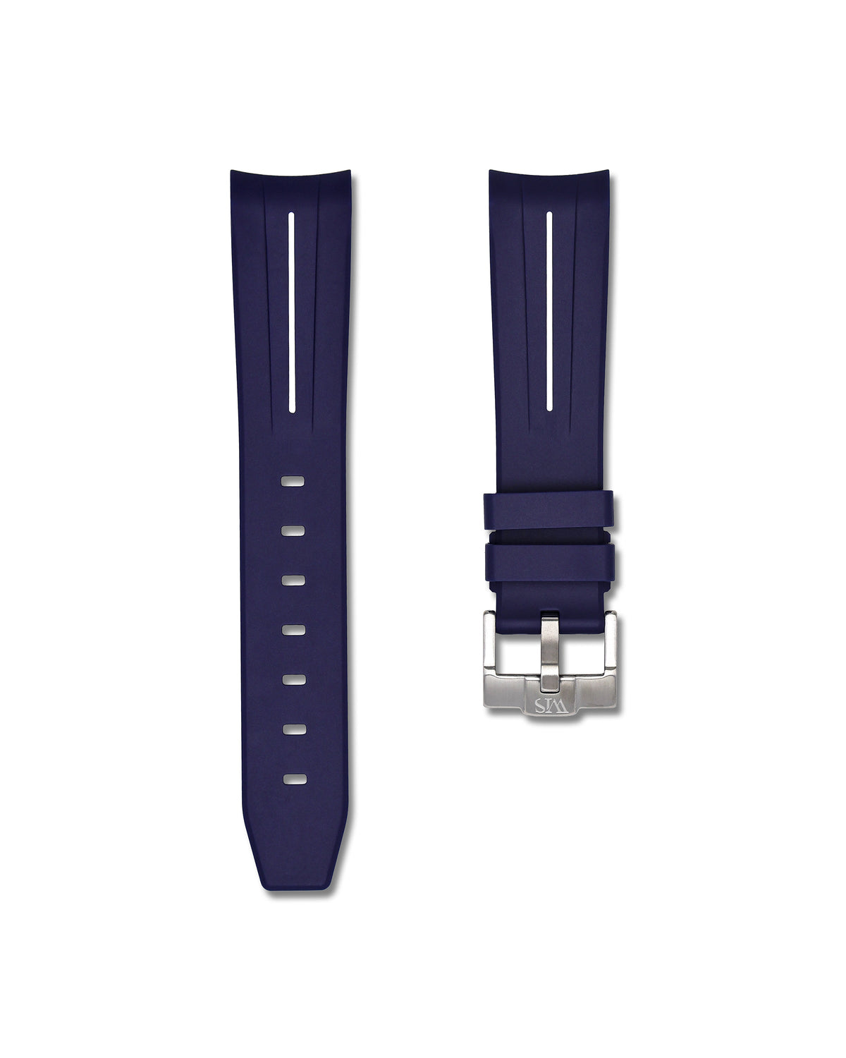 Marine Blue with White Stripe Curved Rubber Strap 20mm