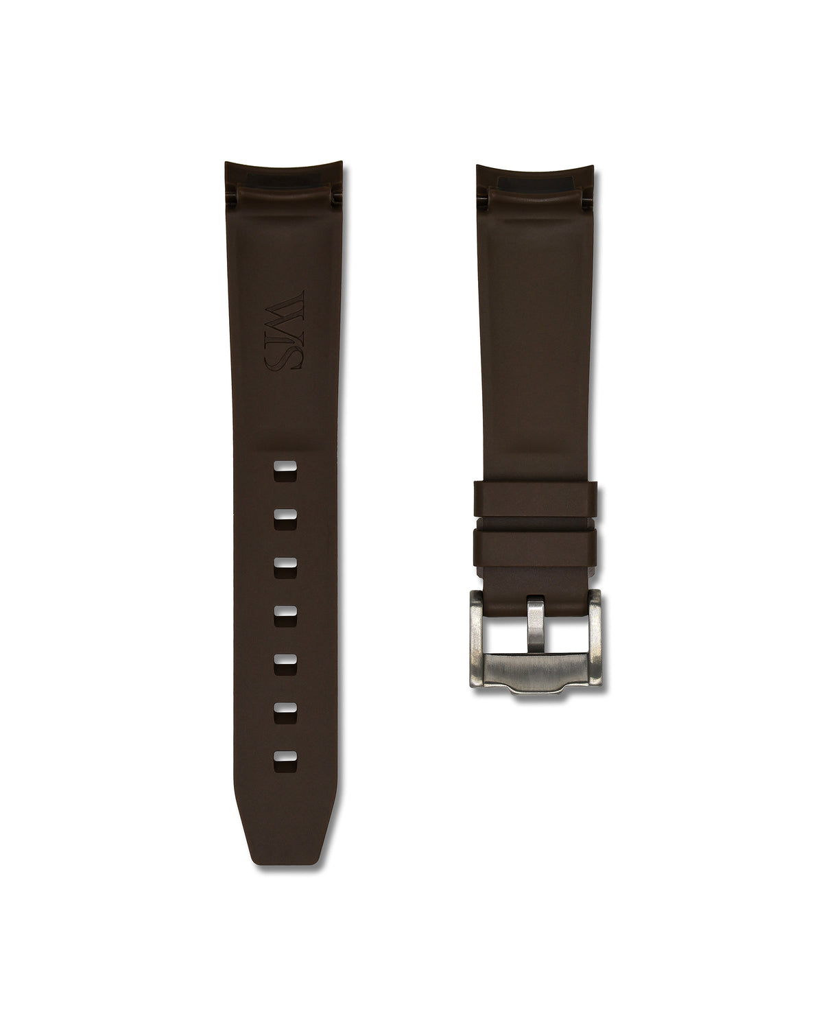 Espresso Brown with White Stripe Curved Rubber Strap 20mm