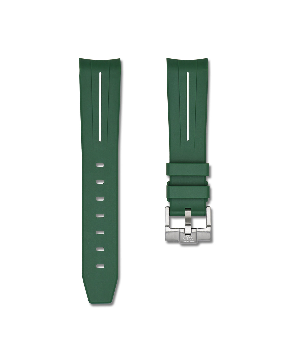 Forest Green with White Stripe Curved Rubber Strap 20mm