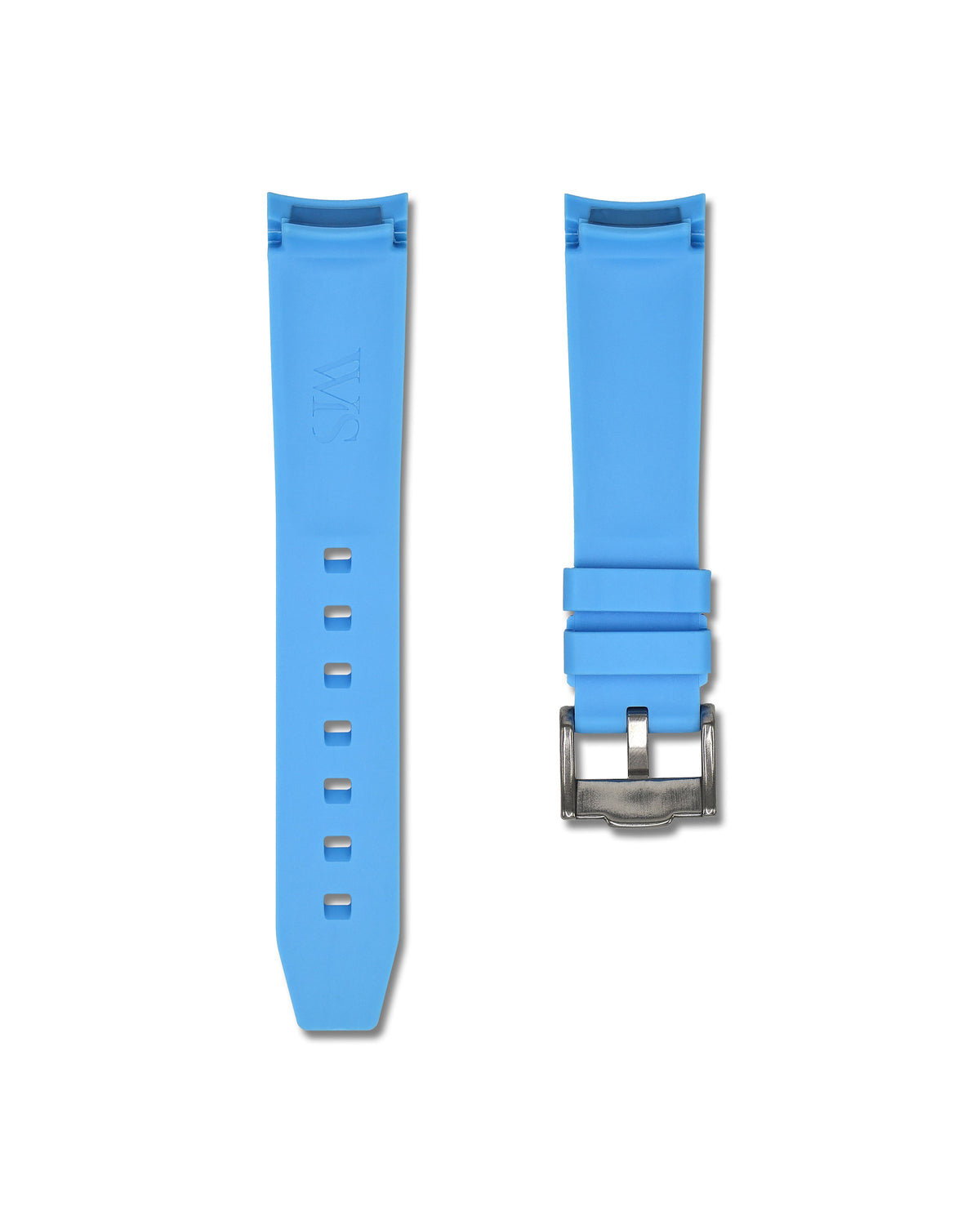 Miami Blue with White Stripe Curved Rubber Strap 20mm