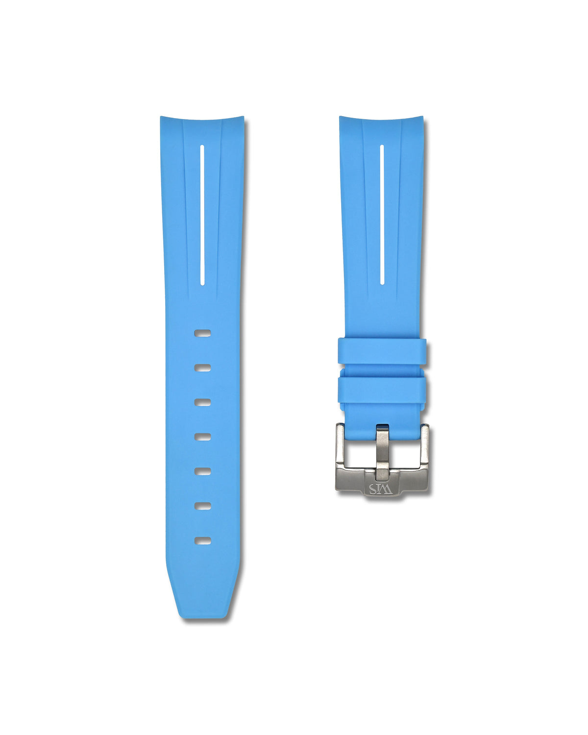 Miami Blue with White Stripe Curved Rubber Strap 20mm