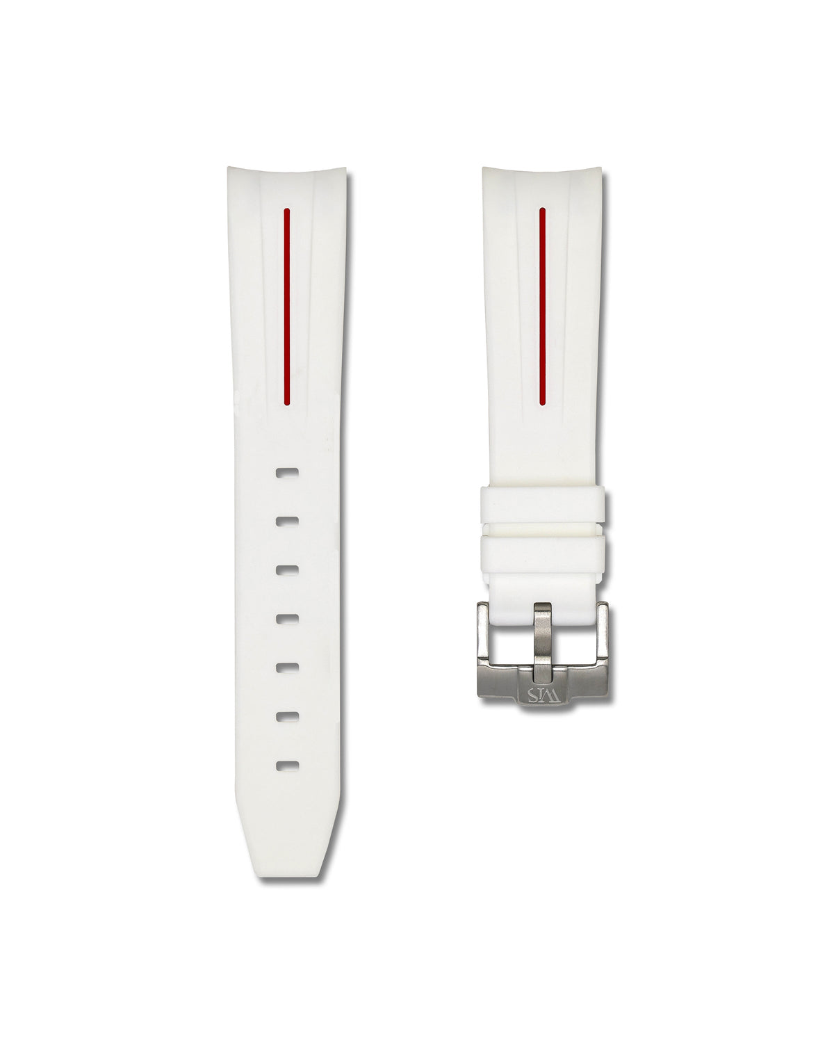 Polar White with Red Stripe Curved Rubber Strap 20mm