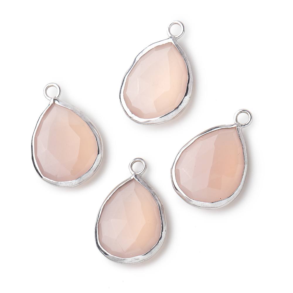 20x13mm Silver Bezeled Pink Chalcedony faceted Pear Focal Pendant 1 piece