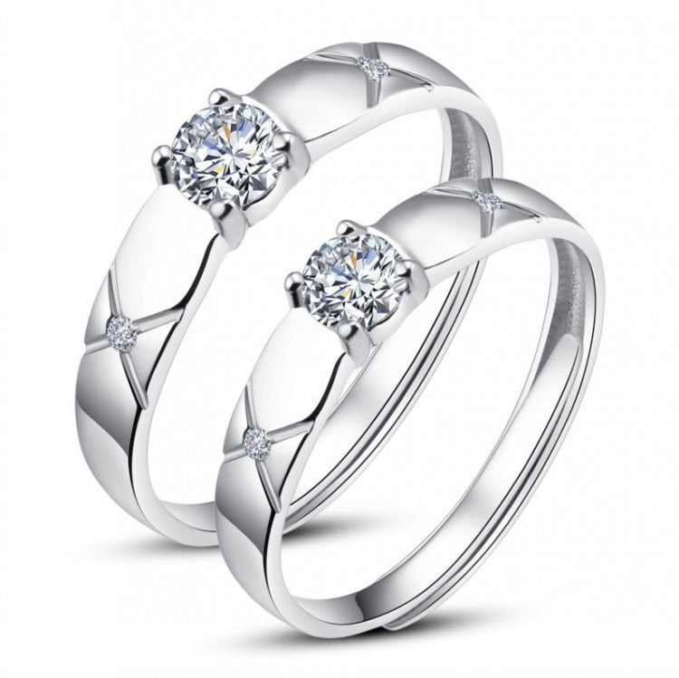 Women's & Men's Temperament Sier Korean Style Creative Opening Marriage Zircon Couple Ring