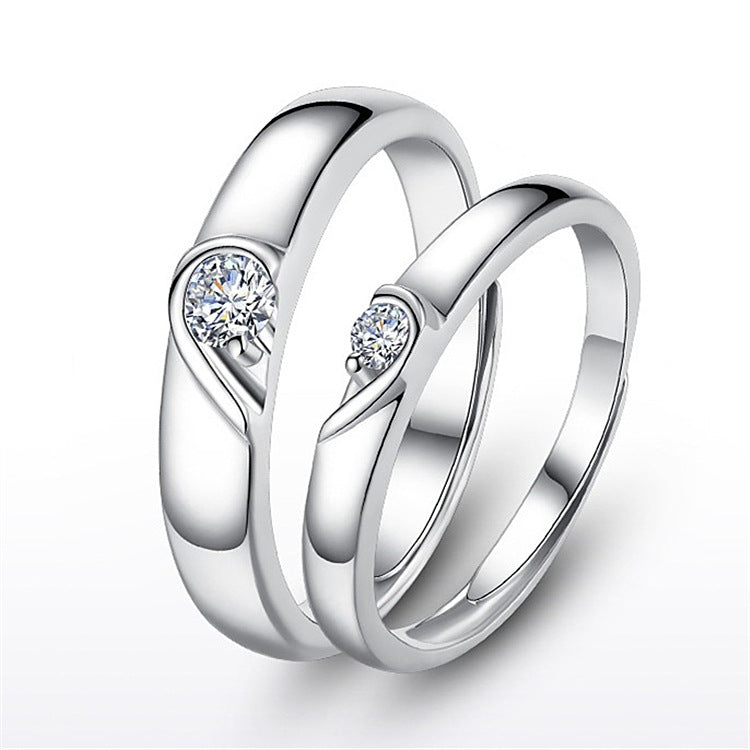 Women's & Men's Temperament Sier Korean Style Creative Opening Marriage Zircon Couple Ring