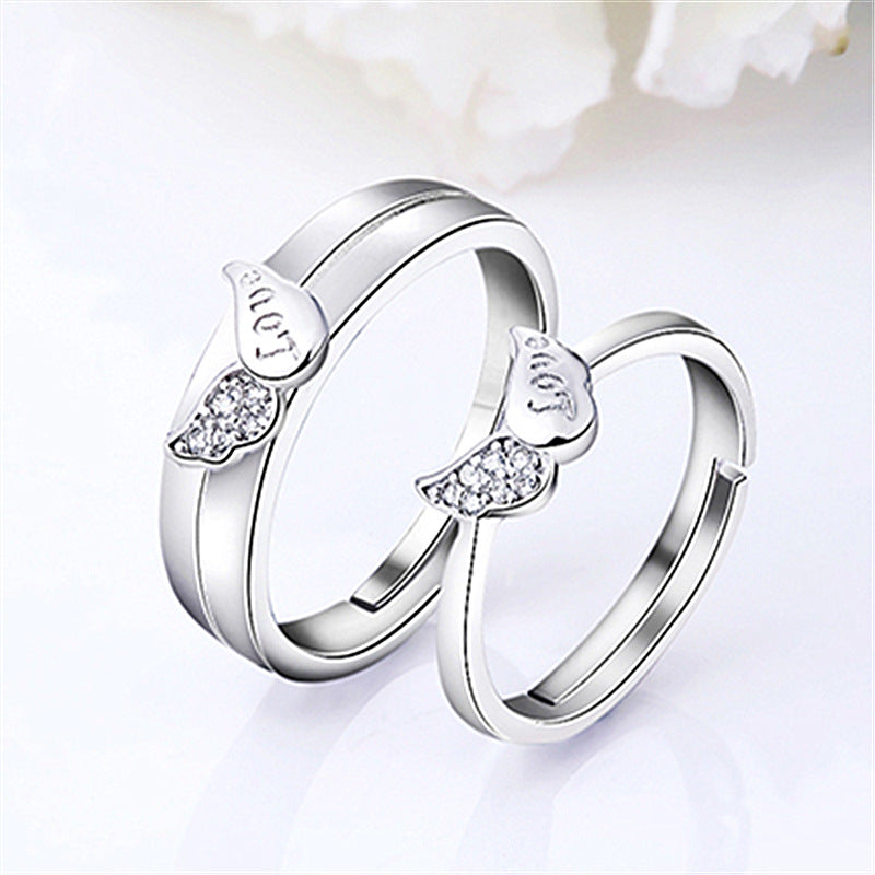 Women's & Men's Temperament Sier Korean Style Creative Opening Marriage Zircon Couple Ring
