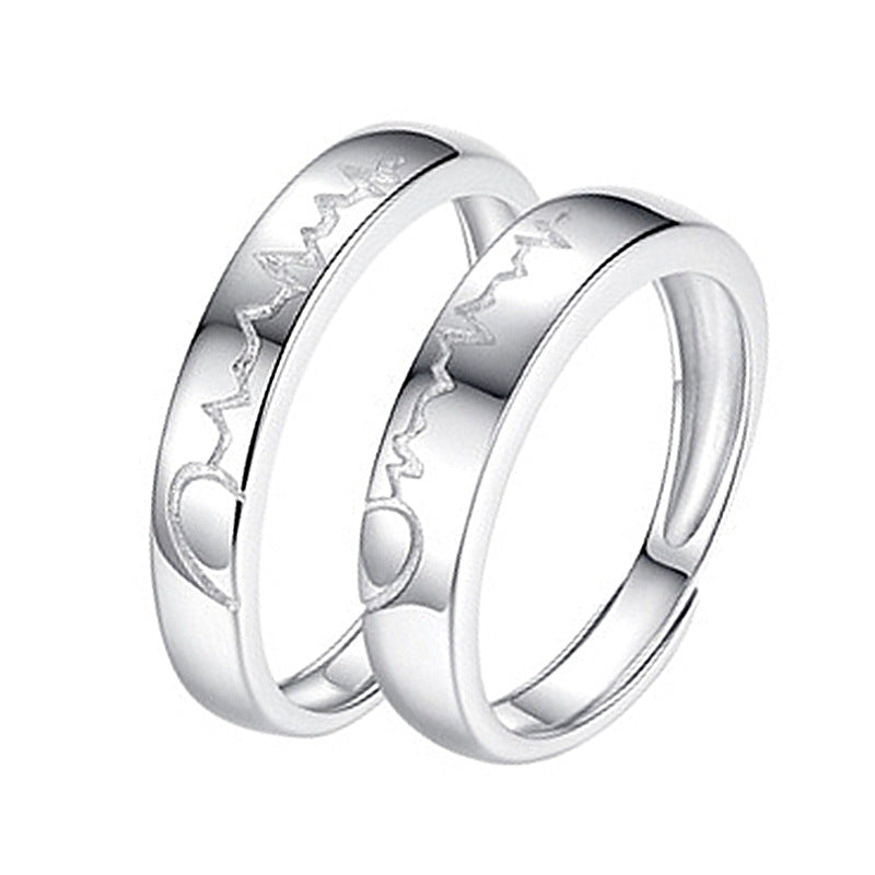 Women's & Men's Temperament Sier Korean Style Creative Opening Marriage Zircon Couple Ring