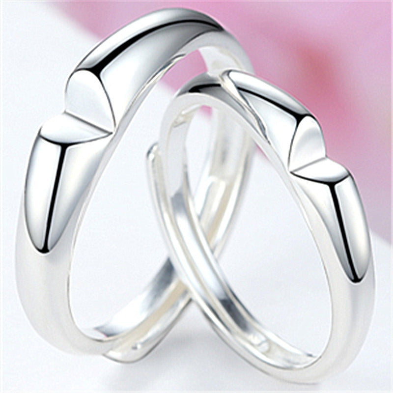 Women's & Men's Temperament Sier Korean Style Creative Opening Marriage Zircon Couple Ring